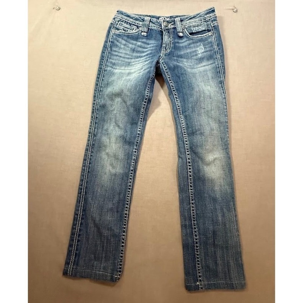 Miss Me‎ Jeans Women's Blue Denim Straight Jeans Embellished Pockets Size 27X27.